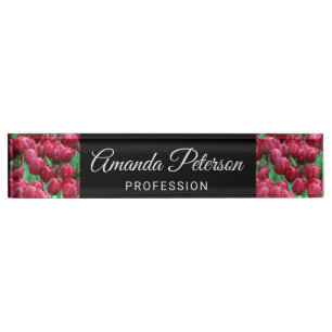 Beautiful Red Tulip and Black Floral Professional Nameplate