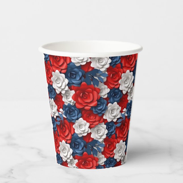 Beautiful Red White Blue Flower Garden Floral USA  Paper Cups (Front)