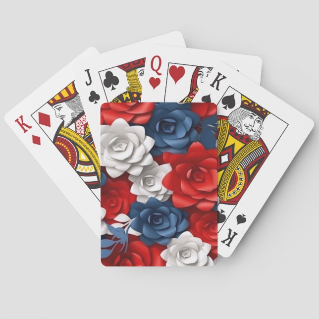 Beautiful Red White Blue Flower Garden Floral USA  Playing Cards (Back)