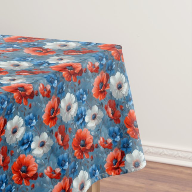 Beautiful Red/White/Blue Flowers Tablecloth (In Situ)