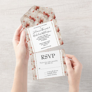 Beautiful Red White Floral All In One Invitation