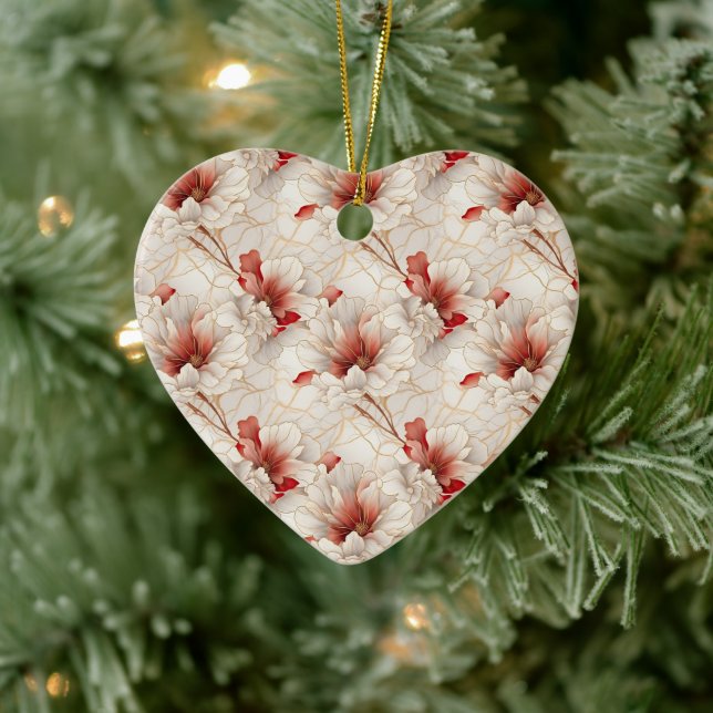 Beautiful Red White Floral Ceramic Ornament (Tree)