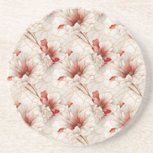 Beautiful Red White Floral Coaster