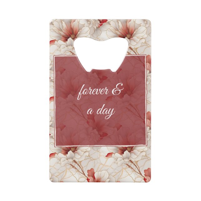 Beautiful Red White Floral Credit Card Bottle Opener (Front)