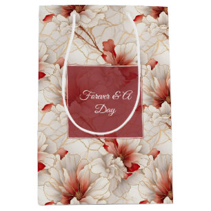 Beautiful Red White Floral Medium Gift Bag