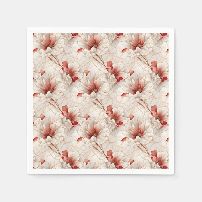 Beautiful Red White Floral Napkin (Front)
