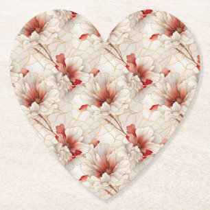 Beautiful Red White Floral Paper Coaster
