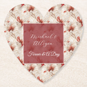 Beautiful Red White Floral Paper Coaster