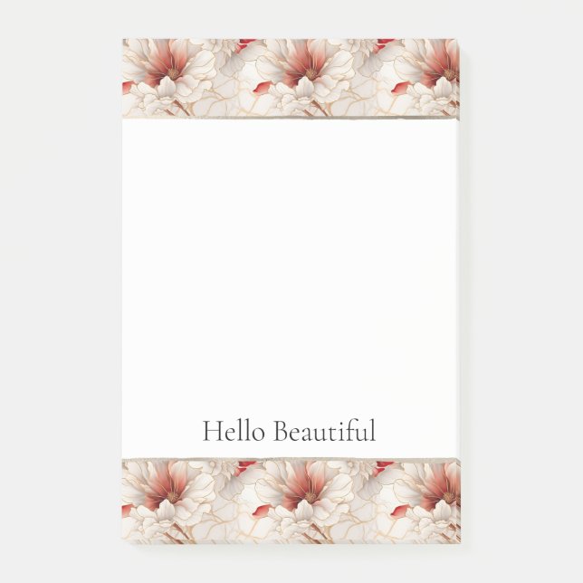 Beautiful Red White Floral Post-it Notes (Front)