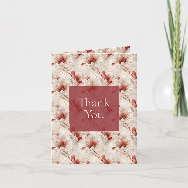 Beautiful Red White Floral Thank You Card (Front)