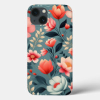 Beautiful Red/White Flowers Spring Floral Pattern