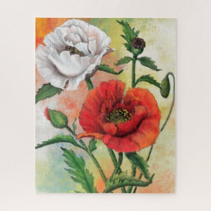 Beautiful Red White Poppies Jigsaw Puzzle Painting