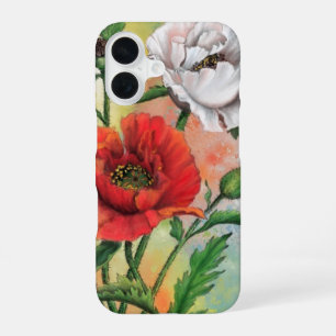 Beautiful Red White Poppies - Painting iPhone 16 Case