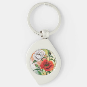 Beautiful Red White Poppy Keychain
