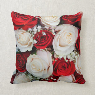 Beautiful Red & White Roses Throw Pillow