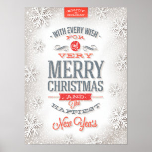 Beautiful Red & White Typography Snowflakes Poster