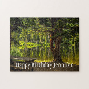 Beautiful Reflected Lake Custom Name Jigsaw Puzzle