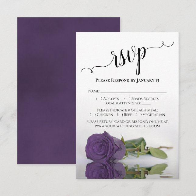 Beautiful Reflecting Amethyst Purple Rose Wedding RSVP Card (Front/Back)