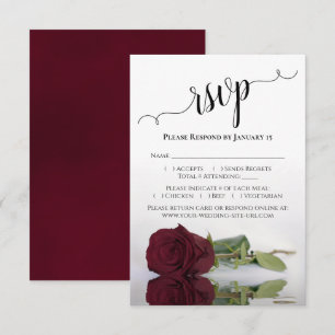 Beautiful Reflecting Burgundy Rose Wedding RSVP Card