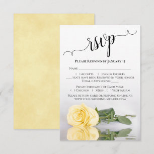 Beautiful Reflecting Butter Yellow Rose Wedding RSVP Card