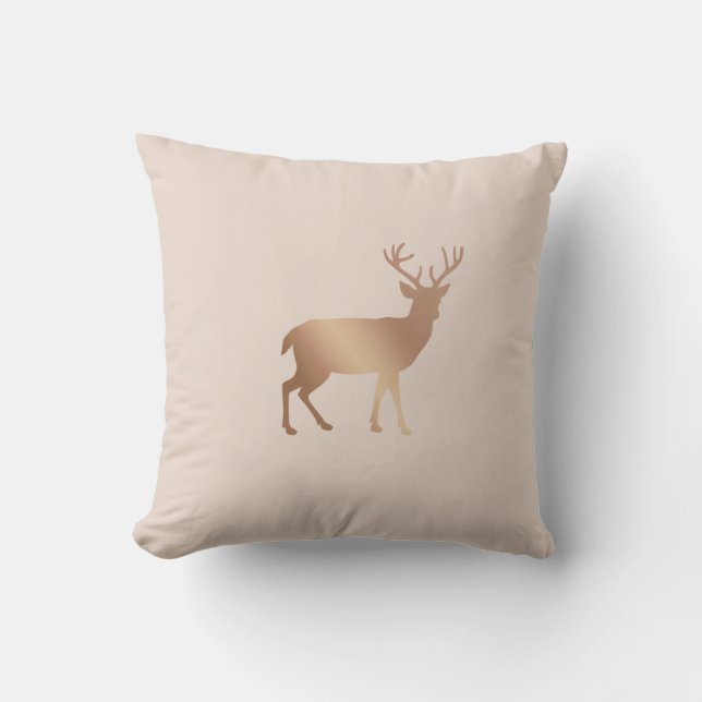 Beautiful reindeer silhouette on beige throw pillow (Front)