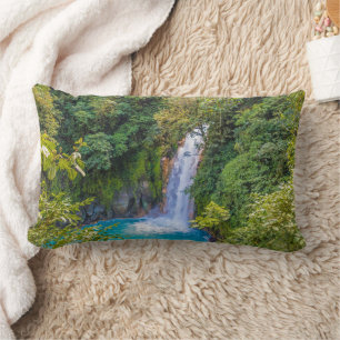 Beautiful Relaxing Blue Unique Waterfall in Jungle Lumbar Pillow