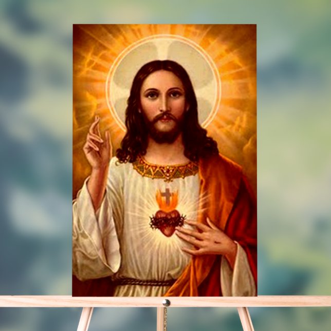 Beautiful Religious Sacred Heart of Jesus Acrylic Sign (Neutral)