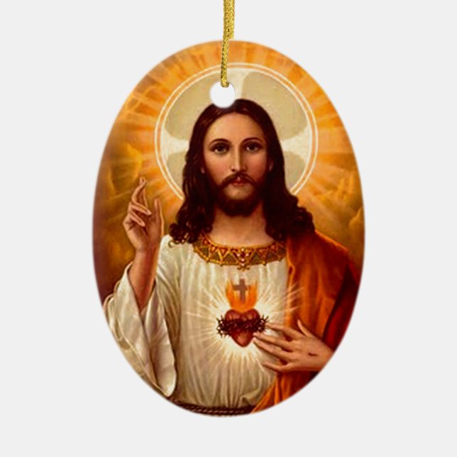 Beautiful religious Sacred Heart of Jesus image Ceramic Ornament (Front)