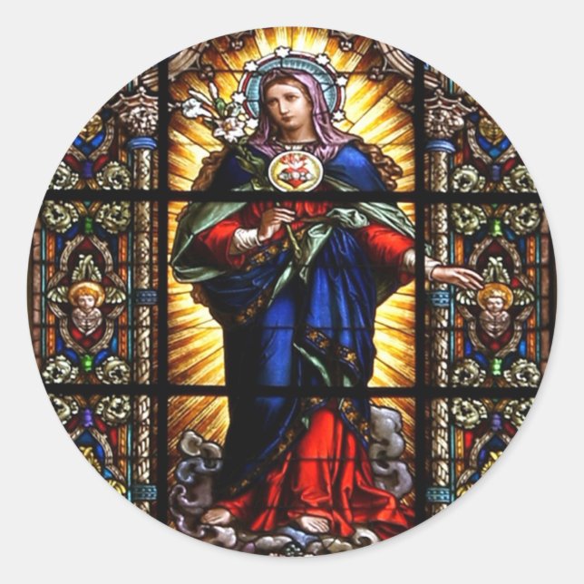 Beautiful Religious Sacred Heart of Virgin Mary Classic Round Sticker (Front)