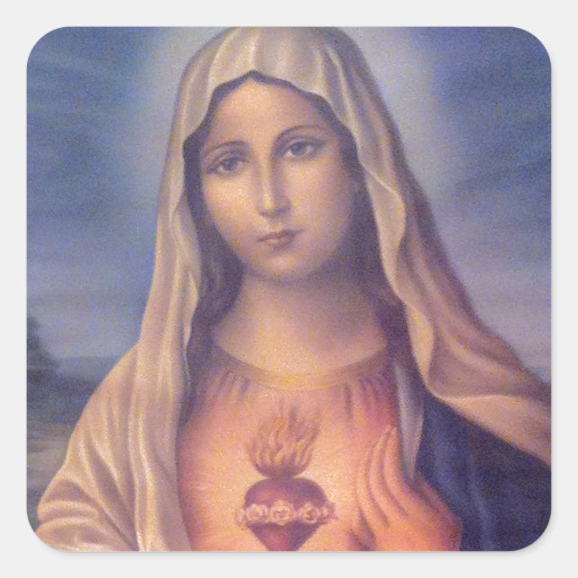 Beautiful Religious Sacred Heart of Virgin Mary Square Sticker (Front)