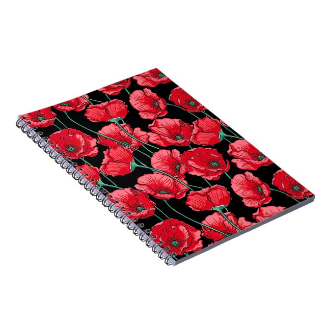 Beautiful Remembrance Red Poppy Pattern Notebook (Right Side)