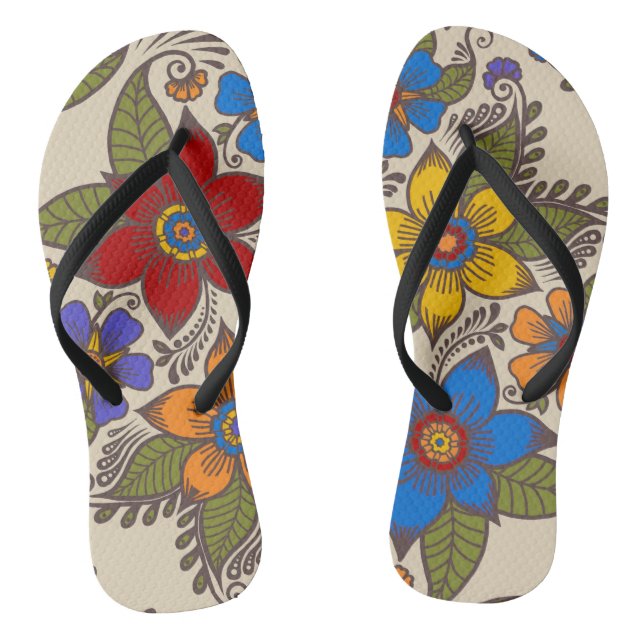 Beautiful Retro Boho Floral Design Flip Flops (Footbed)