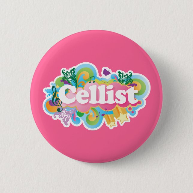 Beautiful Retro Cellist Music Gift 2 Inch Round Button (Front)
