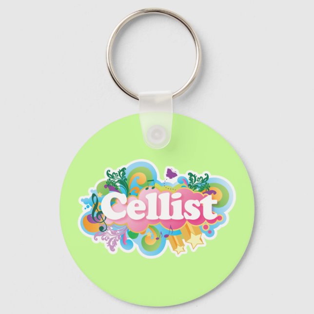 Beautiful Retro Cellist Music Gift Keychain (Front)