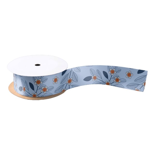 Beautiful retro floral pattern satin ribbon (Spool)
