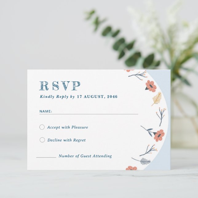 Beautiful Retro Floral Wedding RSVP Cards (Standing Front)