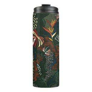 Beautiful retro hand drawn flower , tropical palm thermal tumbler