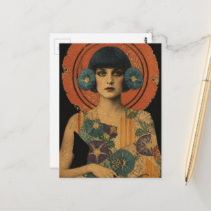 Beautiful Retro Lady and Flowers Postcard