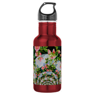 Beautiful retro pink red roses watercolor floral 532 ml water bottle