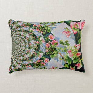 Beautiful retro pink red roses watercolor floral accent pillow
