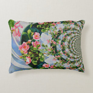 Beautiful retro pink red roses watercolor floral accent pillow
