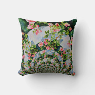 Beautiful retro pink red roses watercolor floral throw pillow