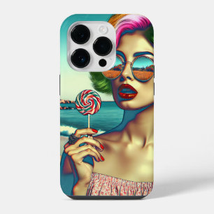 Beautiful Retro Pop Art Woman with Lollipop iPhone 14 Pro Case