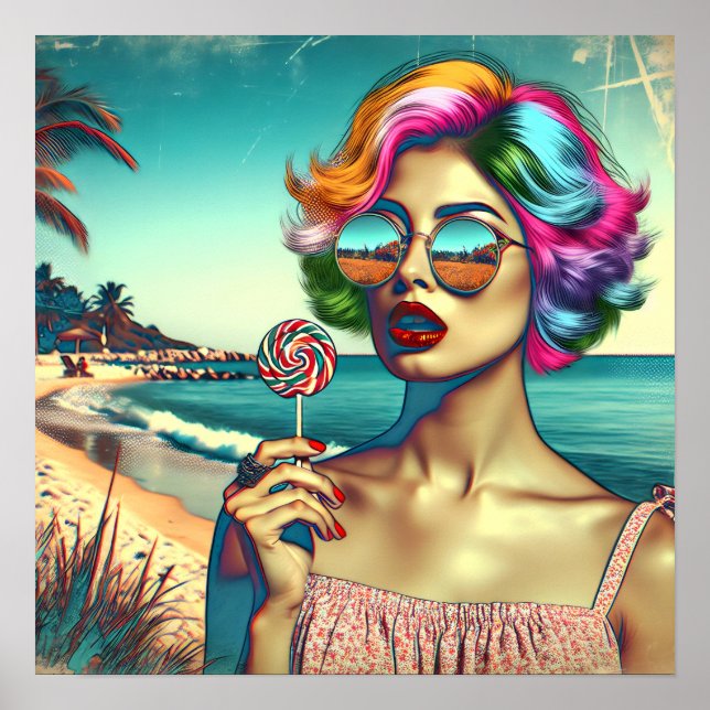 Beautiful Retro Pop Art Woman with Lollipop Poster (Front)
