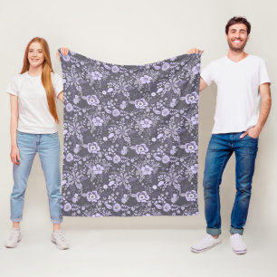 Beautiful retro style blue pastel floral pattern fleece blanket