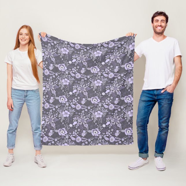 Beautiful retro style blue pastel floral pattern fleece blanket (In Situ)