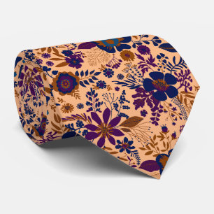 Beautiful retro style orange pastel floral pattern tie