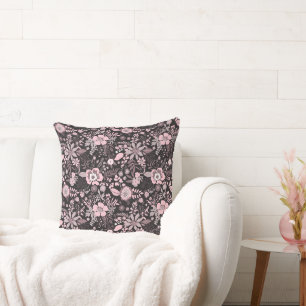 Beautiful retro style pink pastel floral pattern throw pillow