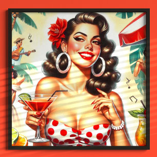 Beautiful Retro Woman Illustration Poster
