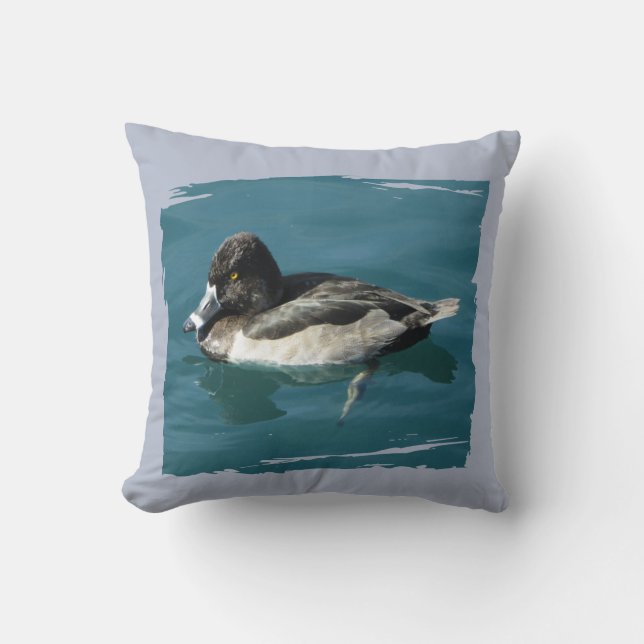 Beautiful Ring-necked Duck Resting On Water Photo Throw Pillow (Front)